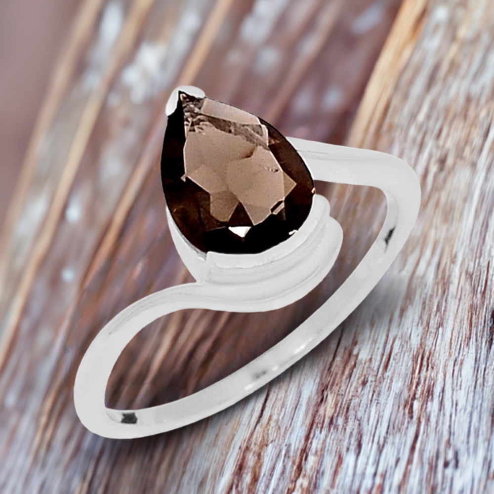 Genuine Smoky Quartz Gemstone Ring In 925 Silver 925SR092-1
