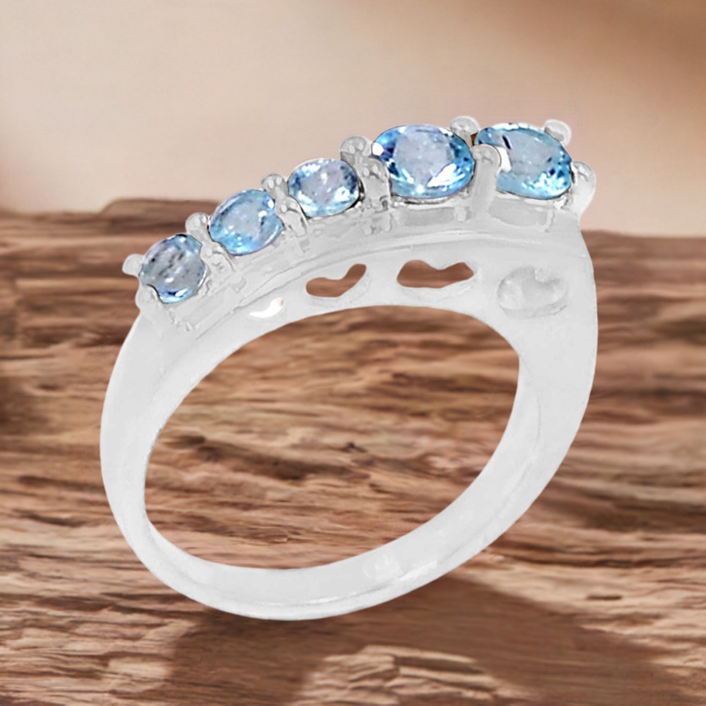 Semi Precious Blue Topaz Gemstone Ring In 925 Sterling Silver 925SR093-4