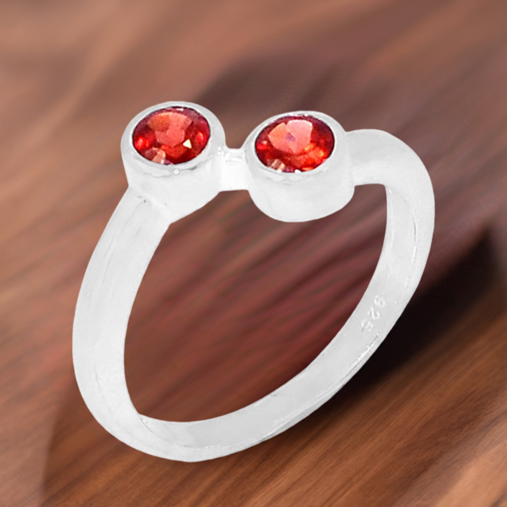 Sterling Silver Garnet Tow Stone Rings 925SR094-5