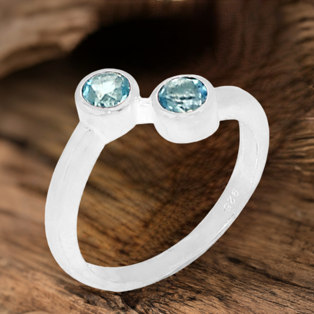 Natural Blue Topaz Gemstone Ring In 925 Sterling Silver 925SR094-6