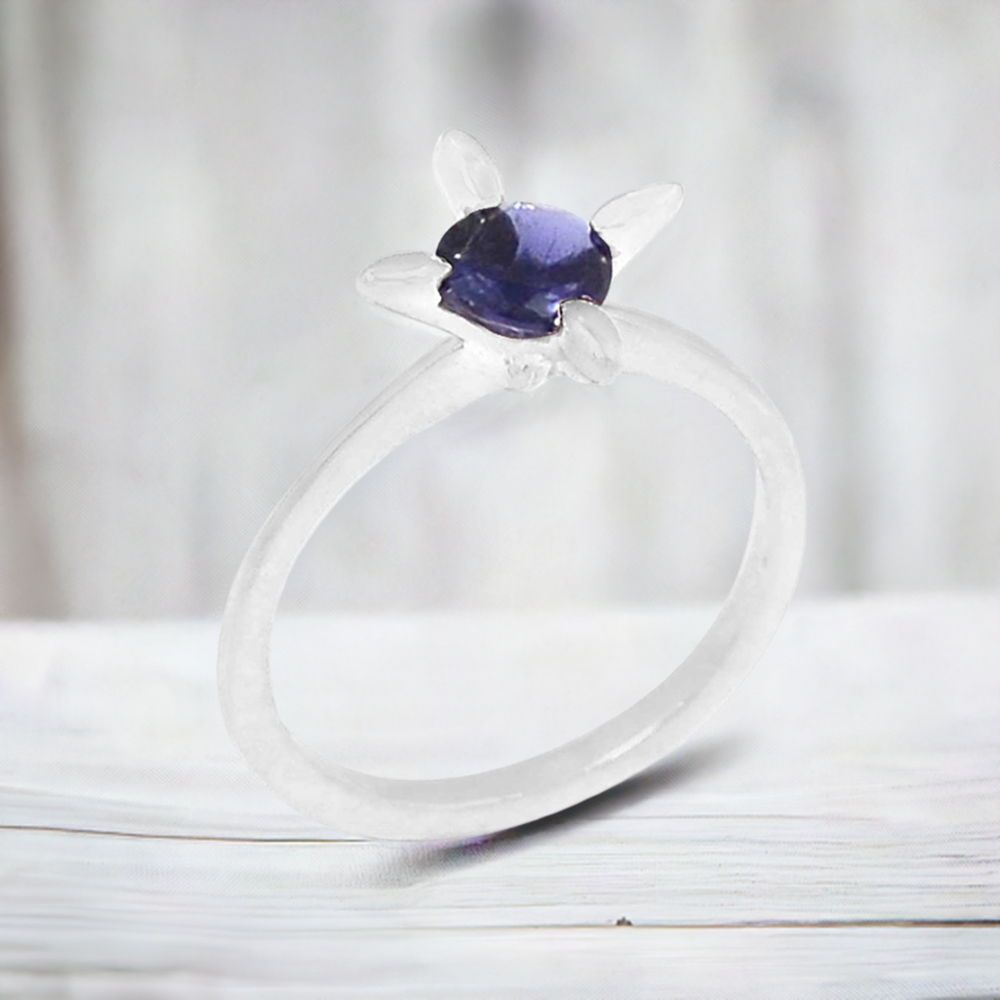 Sterling Silver Iolite Cut Stone Wedding Rings 925SR095-3