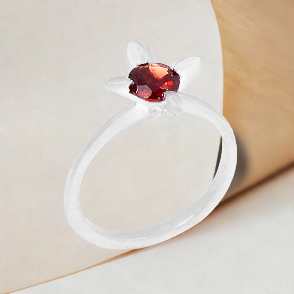 Natural Garnet Birthstone Sterling Silver Rings 925SR095-4