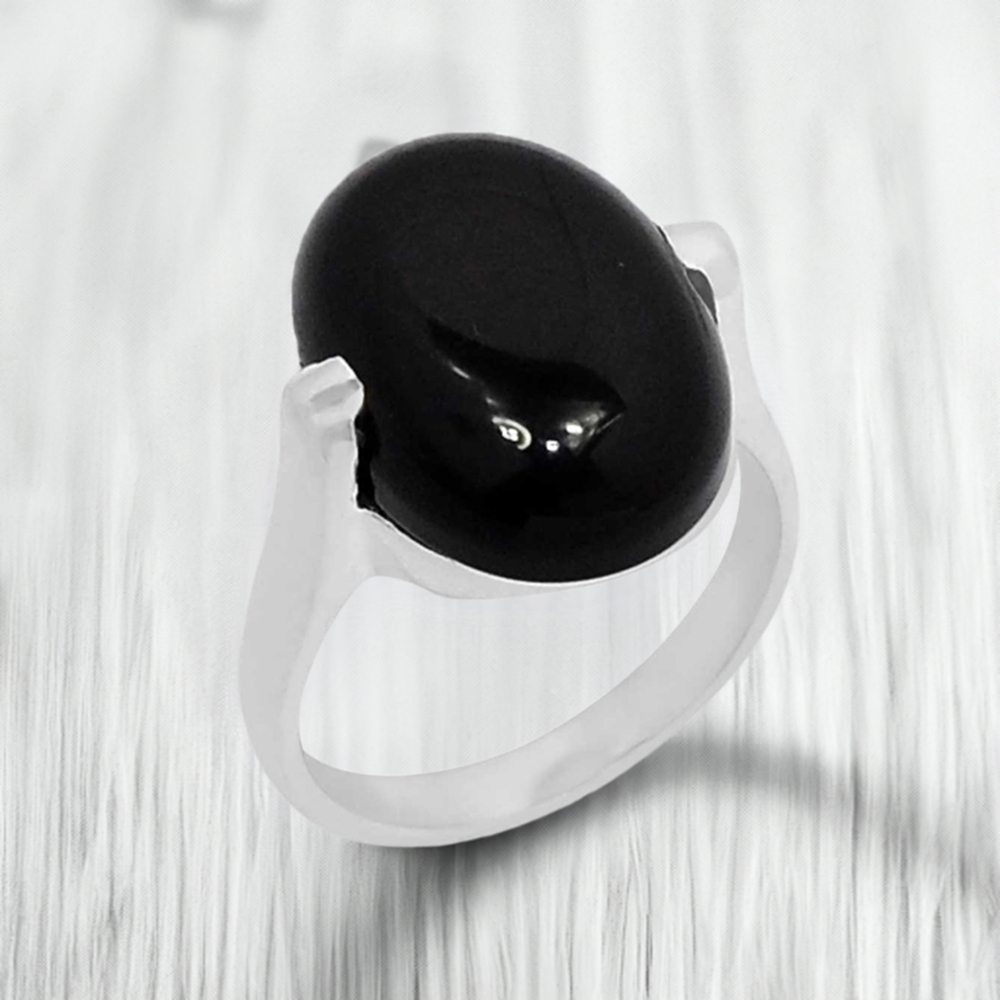 Genuine Black Onyx Gemstone Handmade Ring In Solid Silver 925SR096-2