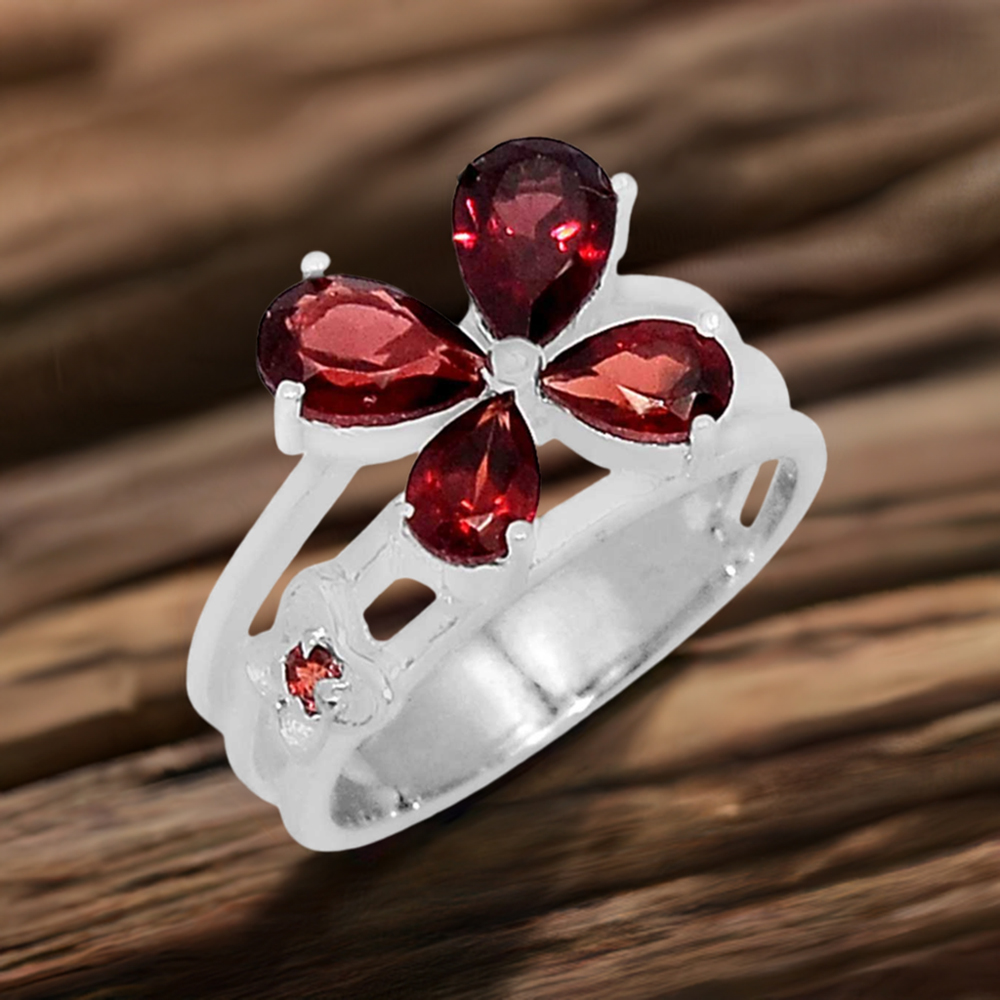 Semi Precious Garnet Gemstone Handmade Ring In Solid Silver 925SR097-3