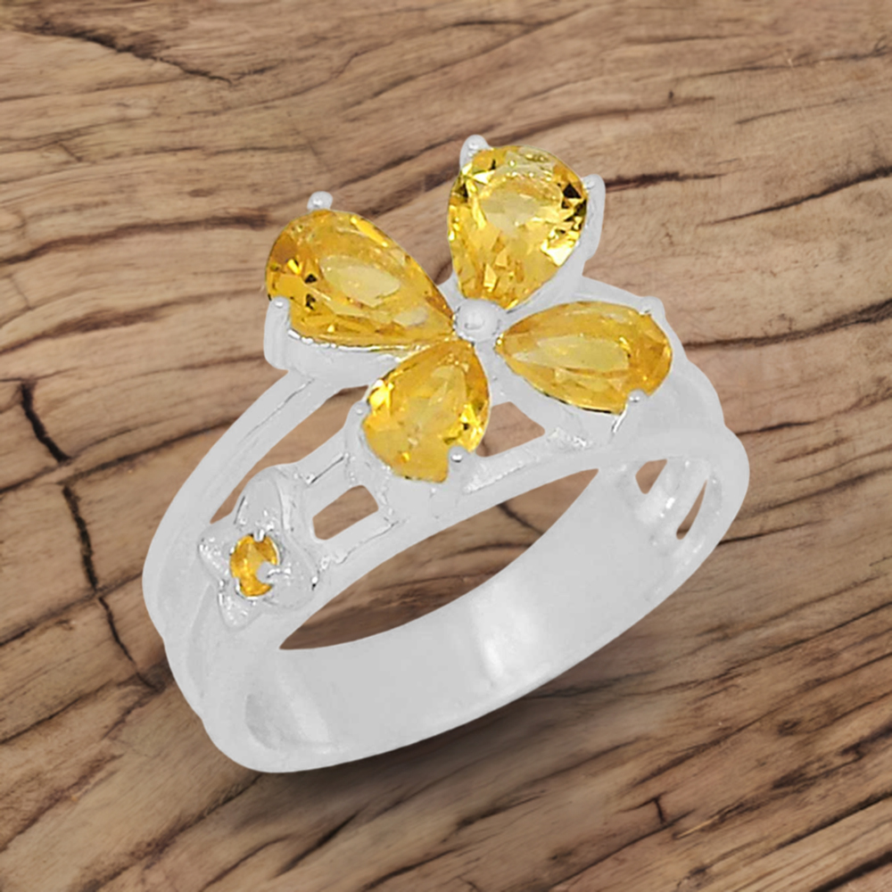 Natural Citrine Semi Precious Gemstone Ring In Solid Silver 925SR097-4