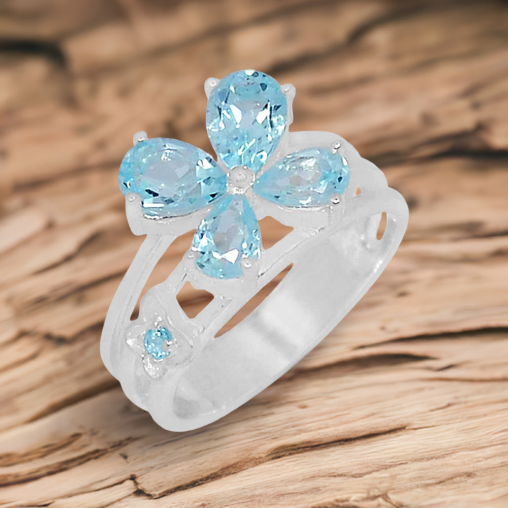 Genuine Blue Topaz Semi Precious Gemstone Ring In Solid Silver 925SR097-5