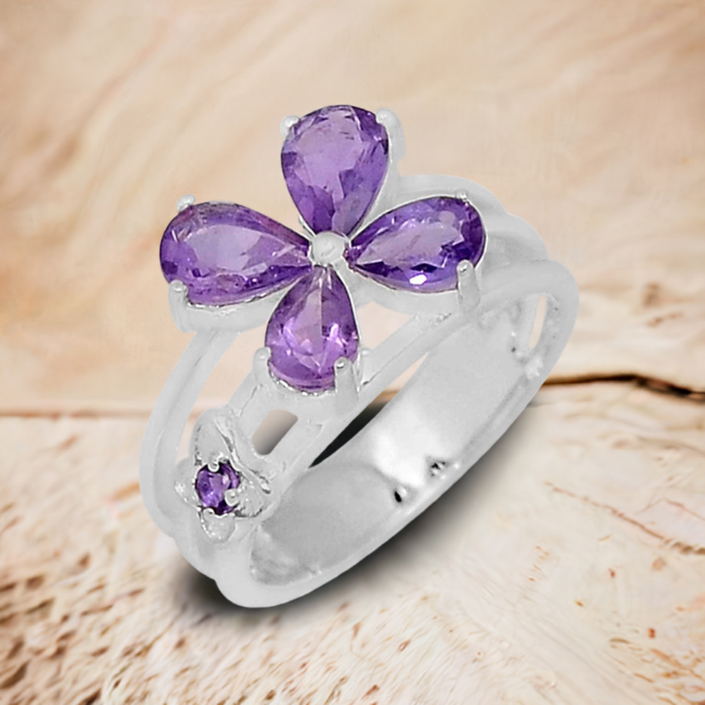 Stunning Amethyst Semi Precious Gemstone Ring In Solid Silver 925SR097-6