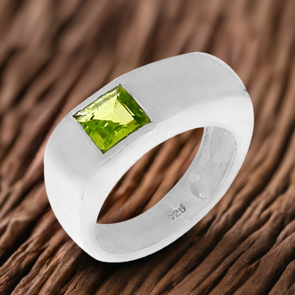 Square Peridot Gemstone Sterling Silver Rings 925SR098-1
