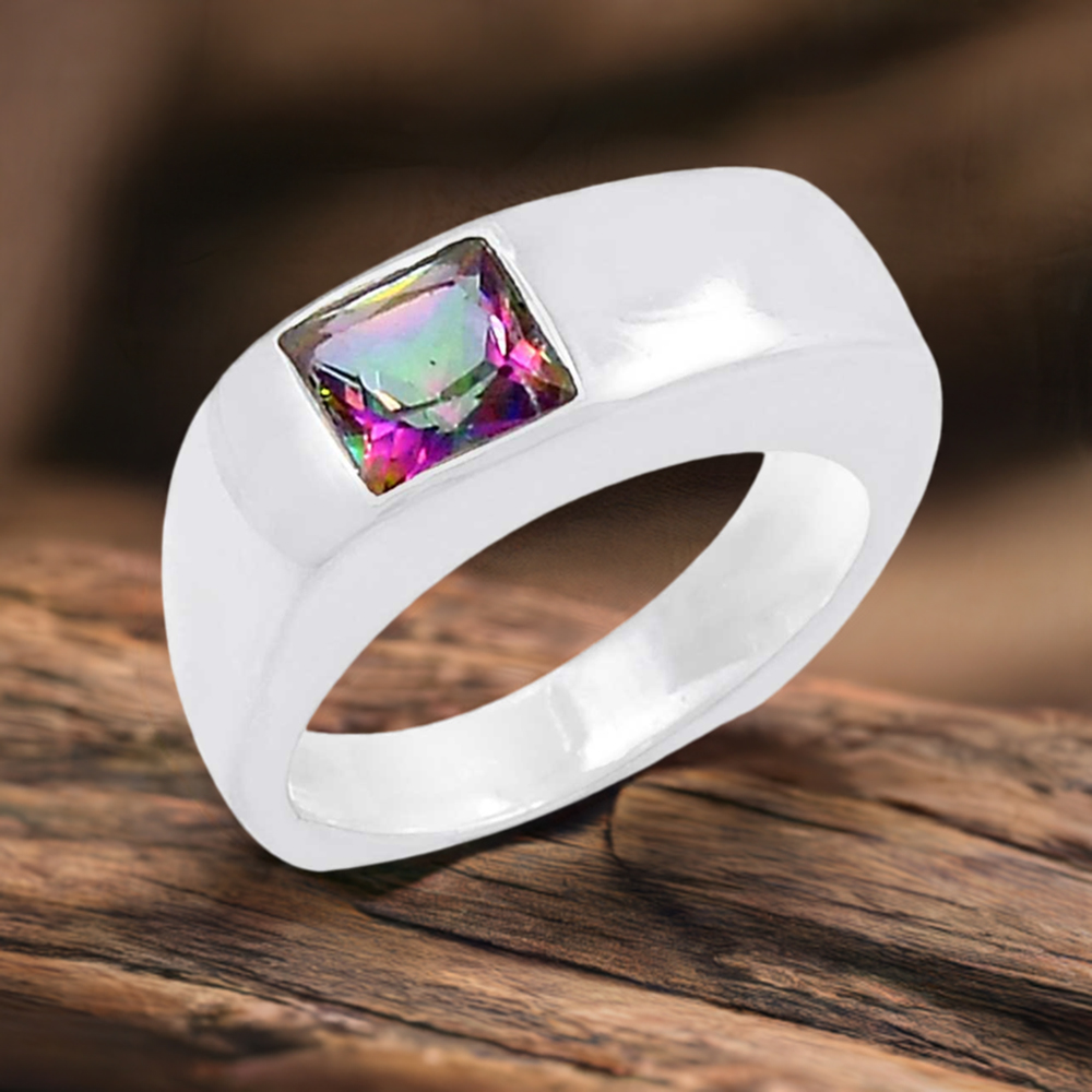 Genuine Mystic Topaz Gemstone Ring In Solid Silver 925SR098-2