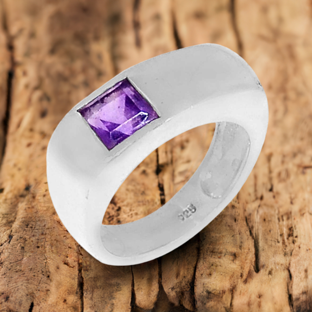Sterling Silver Amethyst Cut Stone Women's Rings 925SR098-6
