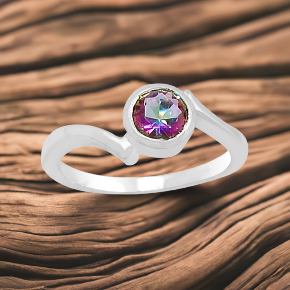 Semi Precious Mystic Topaz Gemstone Ring In 925 Solid Silver 925SR099-1