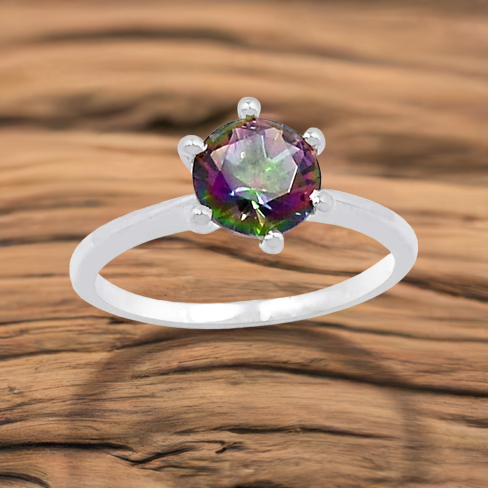 Semi Precious Mystic Topaz Gemstone Handmade Ring In 925 Solid Silver 925SR100-2