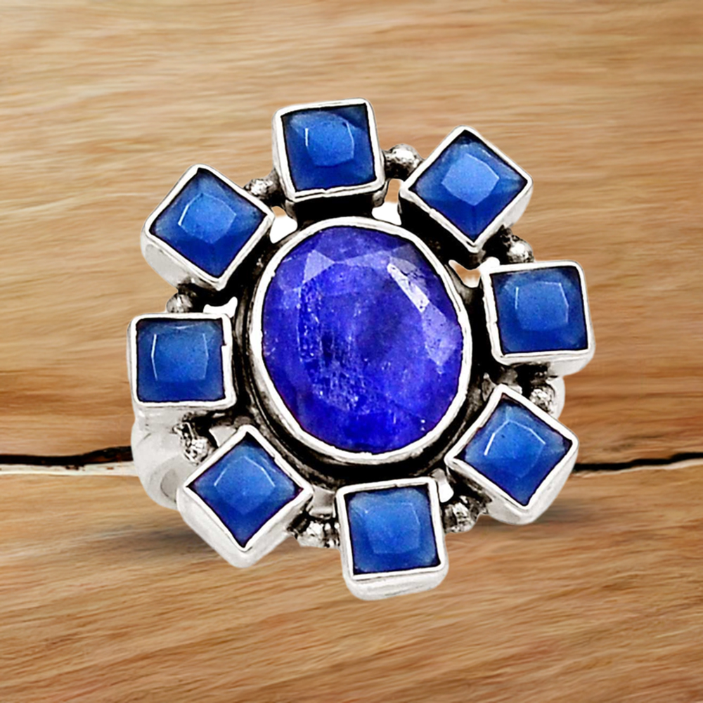 Genuine Dyed Blue Sapphire Gemstone Rings In 925 Sterling Silver 925SR1004