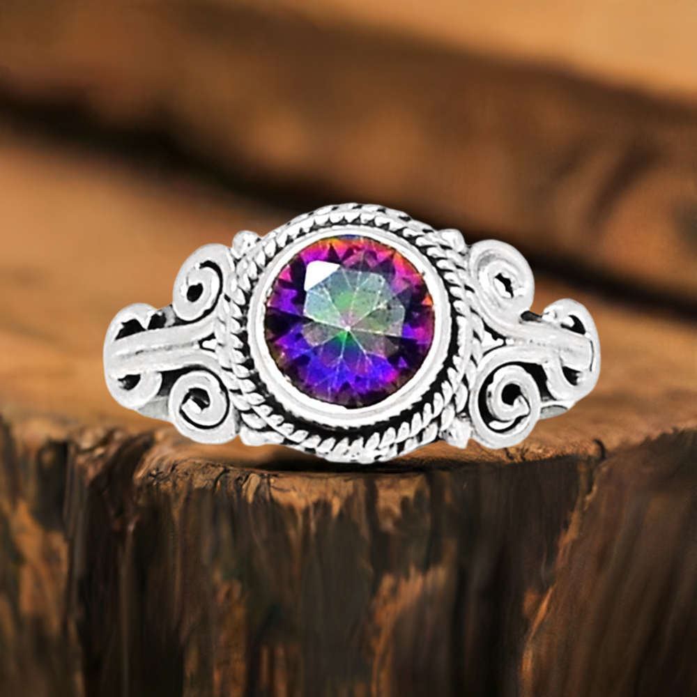 Natural Mystic Topaz Gemstone Rings In Solid 925 Silver 925SR1005