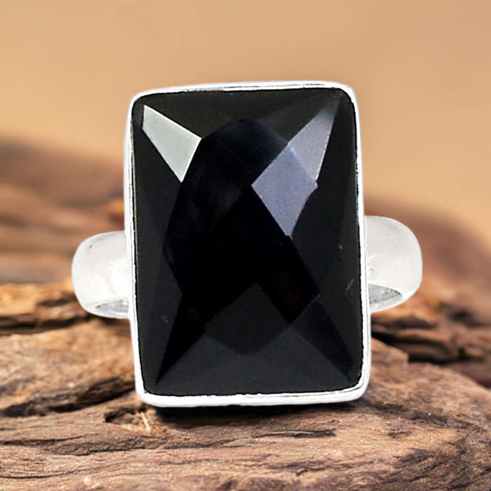 Genuine Black Onyx Gemstone Rings In Fine 925 Sterling Silver 925SR1010