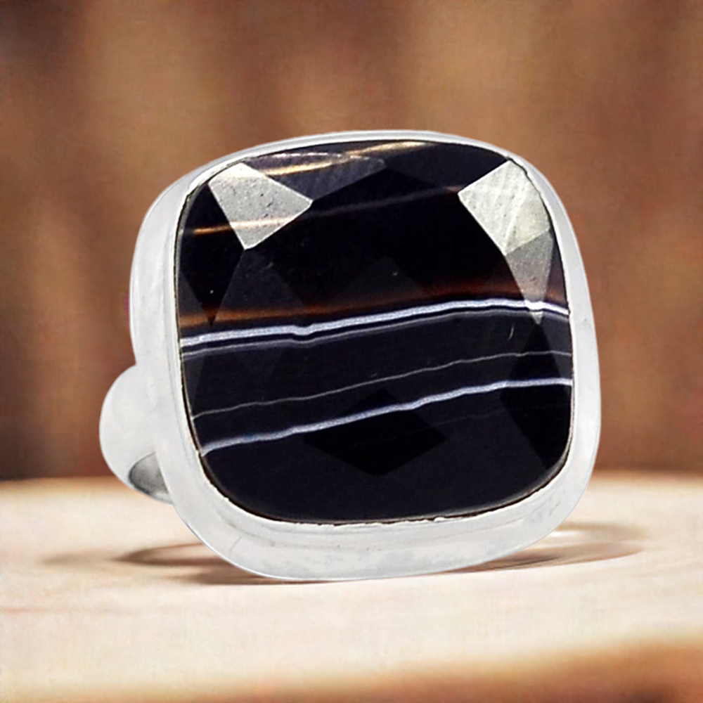 925 Sterling Silver Rings In Semi Precious Agate Gemstone 925SR1012
