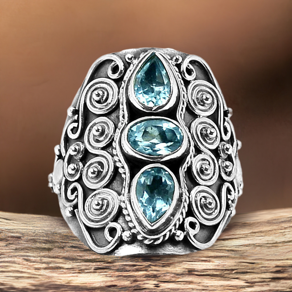 925 Sterling Silver Rings In Genuine Blue Topaz Gemstone 925SR1013