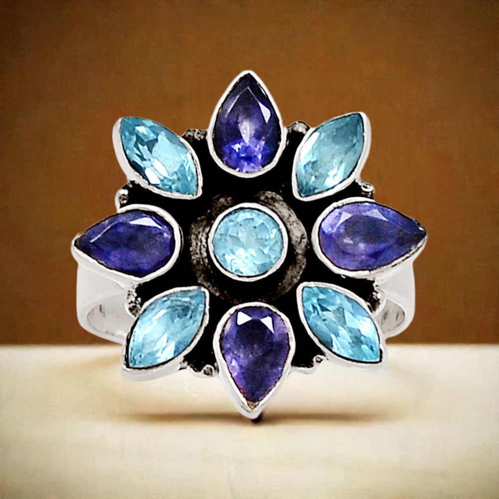 925 Sterling Silver Rings In Semi Precious Multi Gemstone 925SR1018