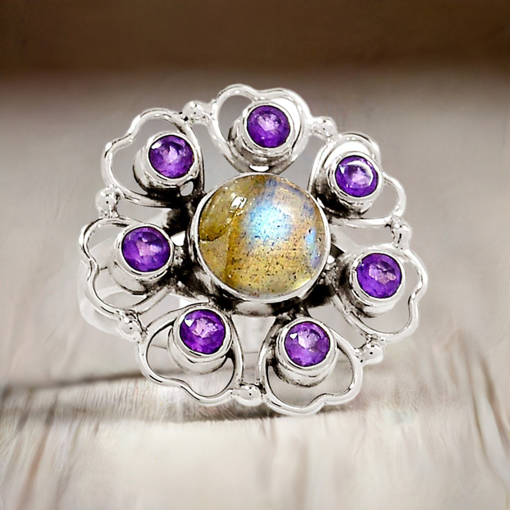 Natural Multi Gemstone Rings In 925 Sterling Silver Jewelry 925SR1032