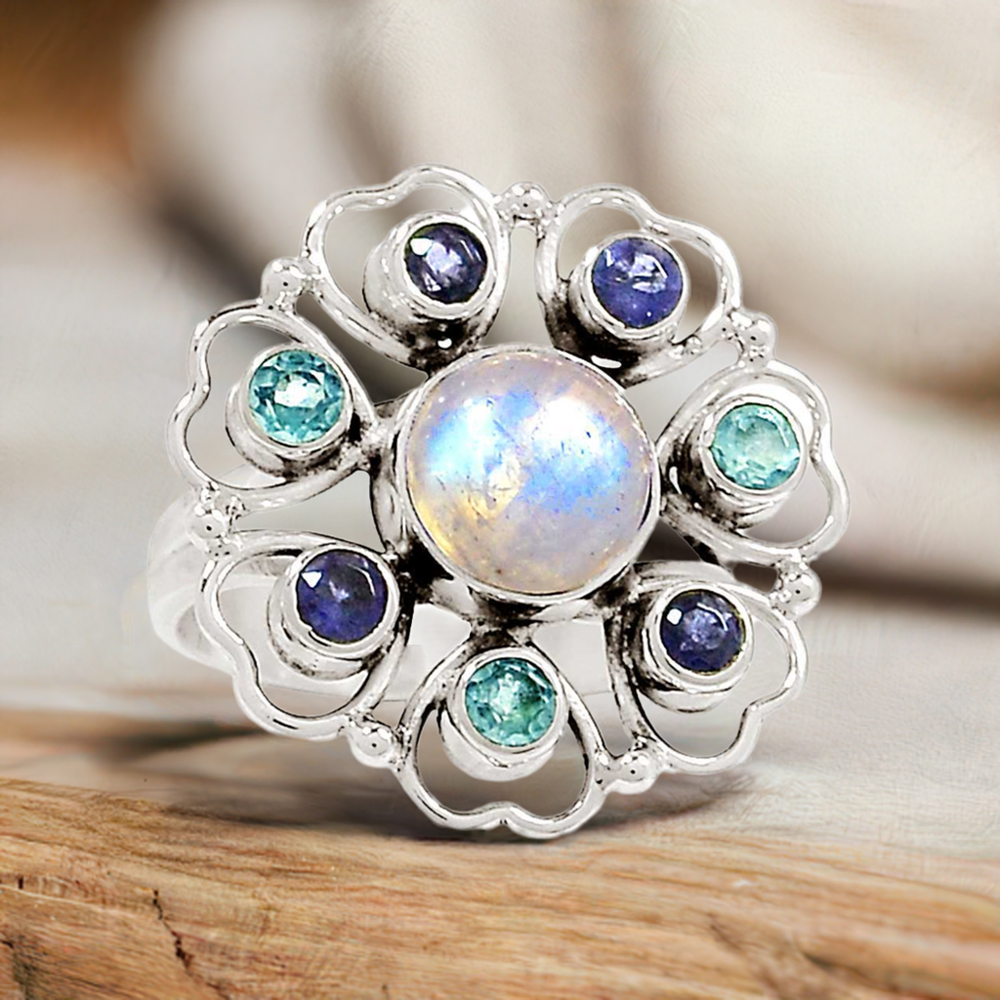 Semi Precious Multi Gemstone Rings In 925 Sterling Silver Jewelry 925SR1033