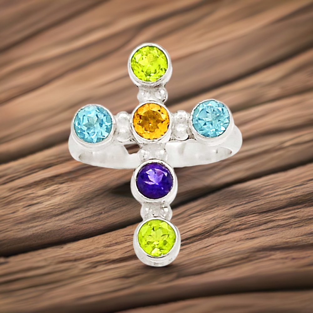 Natural Multi Gemstone Rings In 925 Sterling Silver Jewelry 925SR1035