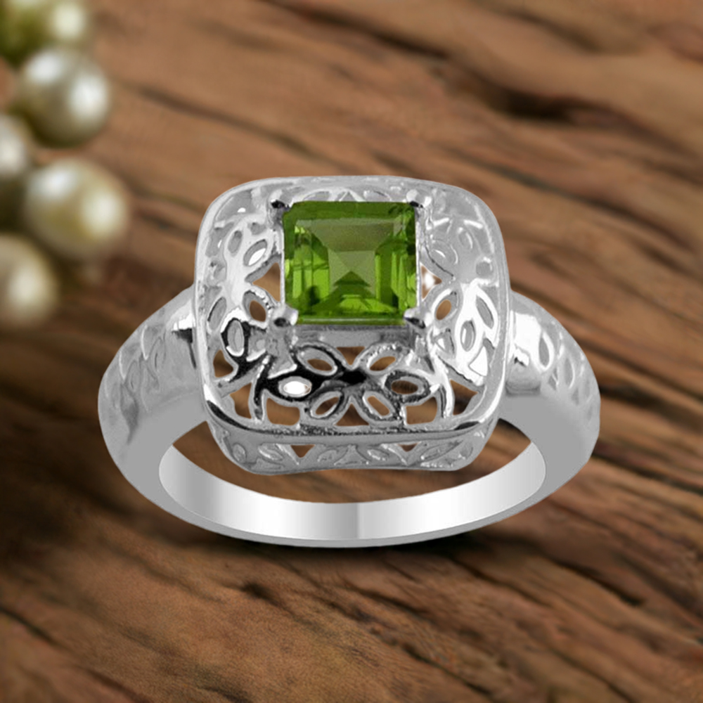 Filigree Design Sterling Silver Peridot Rings 925SR1372