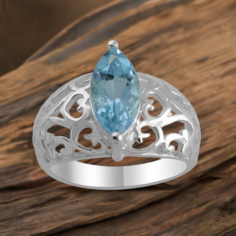Genuine Blue Topaz Gemstone Rings In Solid 925 Silver 925SR1374