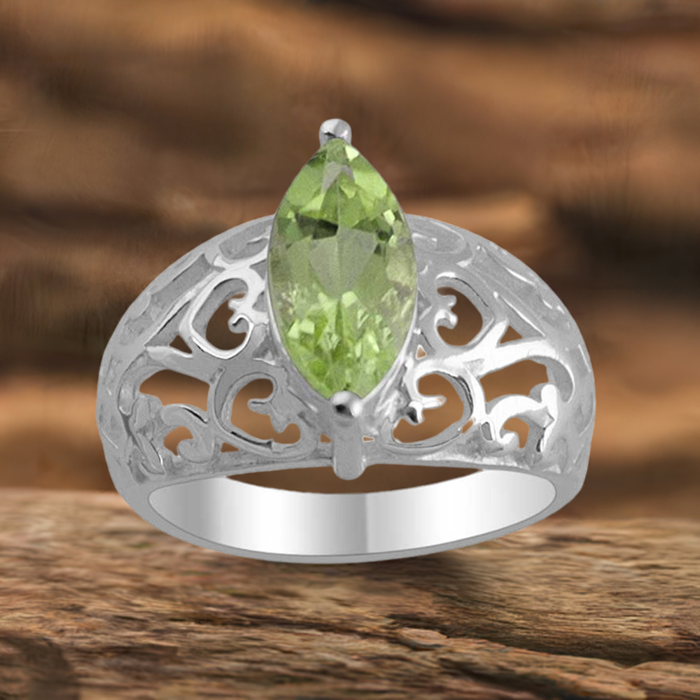Natural Peridot Gemstone Sterling Silver Filigree Rings 925SR1377