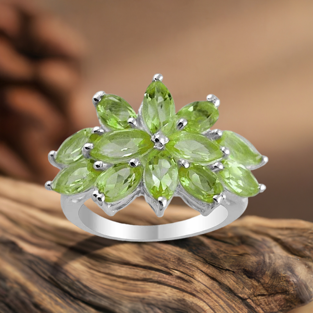 925 Sterling Silver Rings In Semi Precious Peridot Gemstone 925SR1382