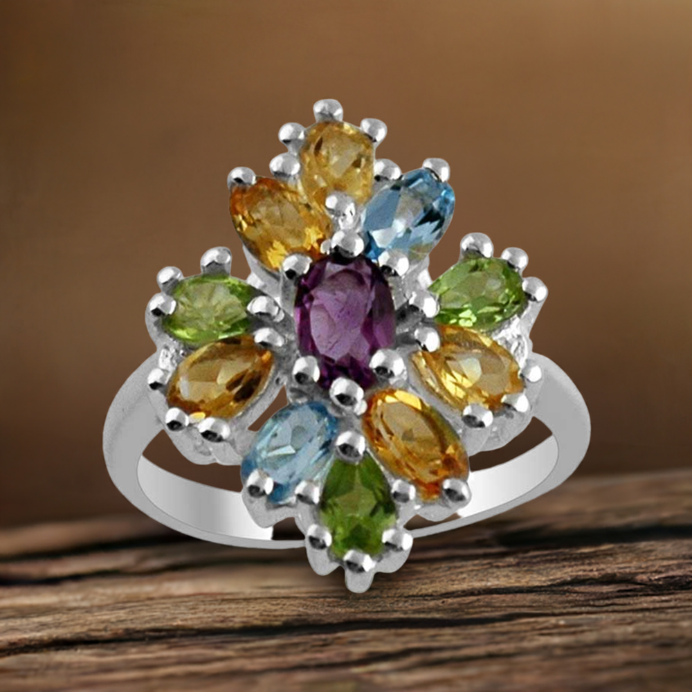 925 Sterling Silver Rings In Genuine Multi Gemstone 925SR1383
