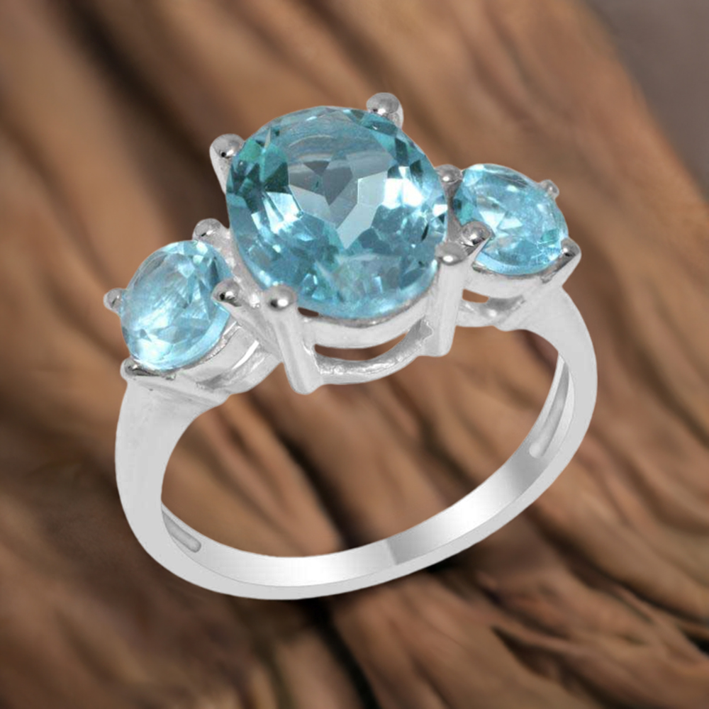 Genuine Blue Topaz Gemstone Rings In 925 Sterling Silver Jewelry 925SR1404