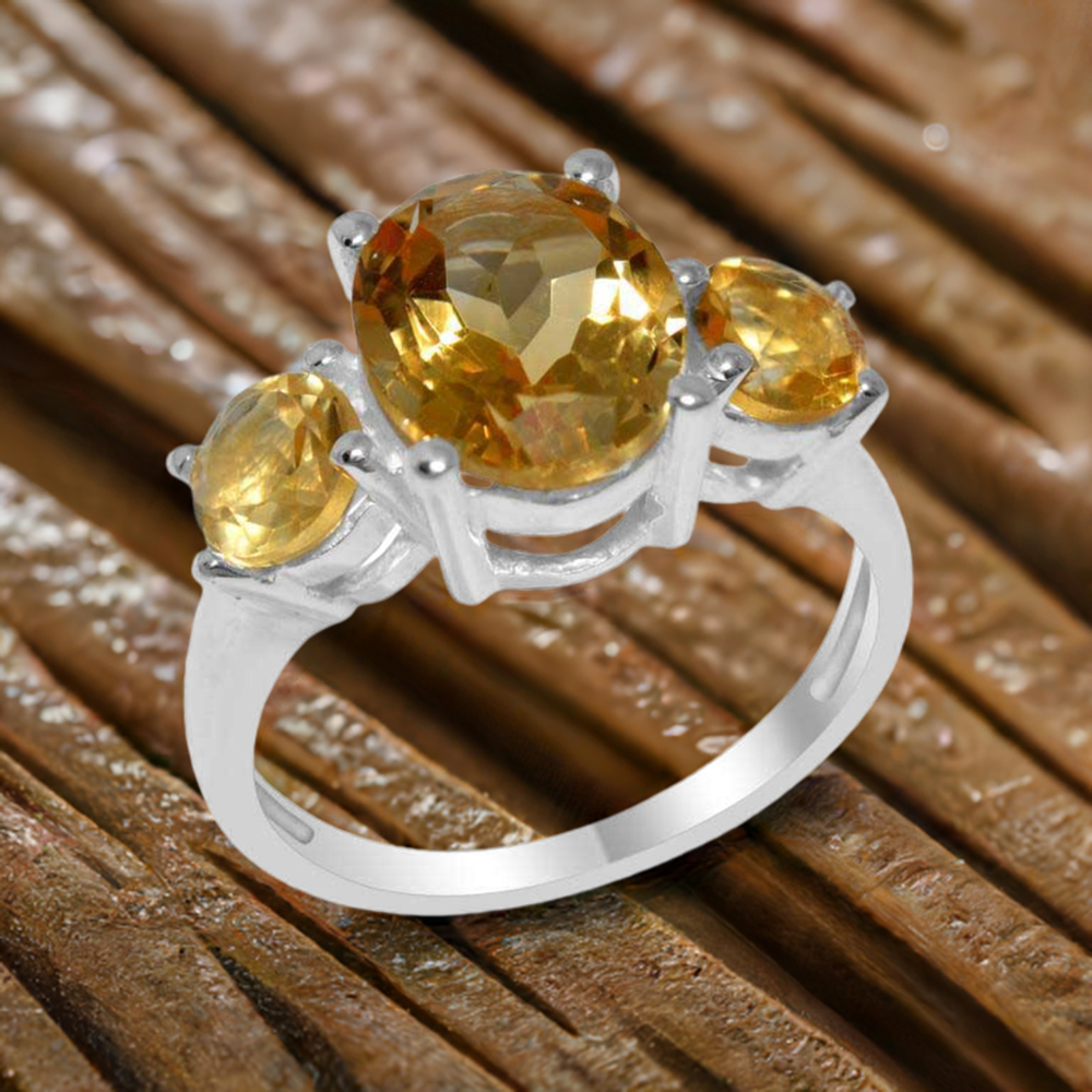 925 Sterling Silver Rings In Citrine Gemstone Jewelry 925SR1405