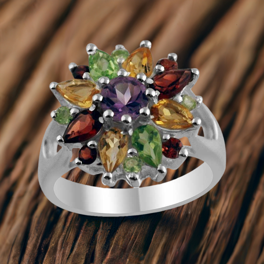 925 Sterling Silver Handmade Rings In Multi Gemstone Jewelry 925SR1408