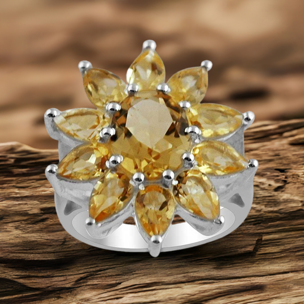 925 Sterling Silver Handmade Rings In Citrine Gemstone Jewelry 925SR1411