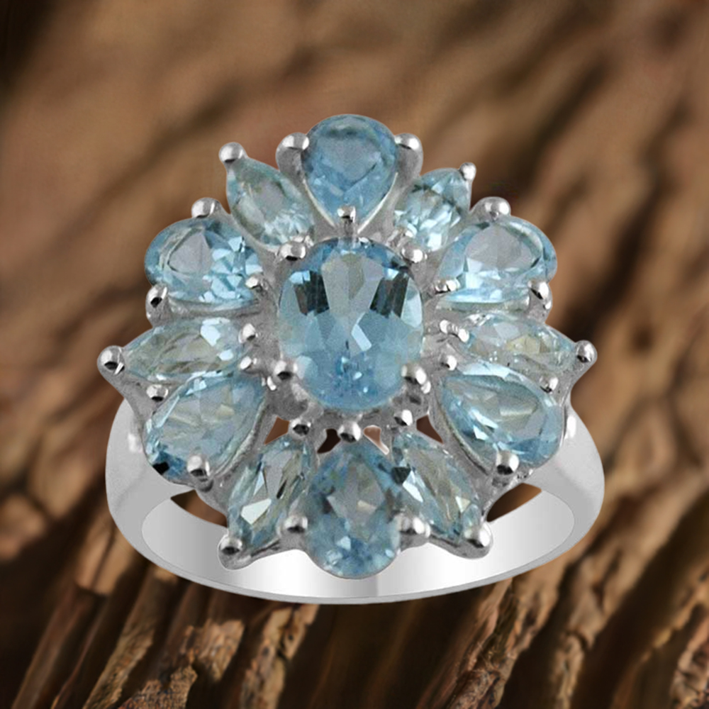925 Sterling Silver Rings In Blue Topaz Gemstone Jewelry 925SR1416