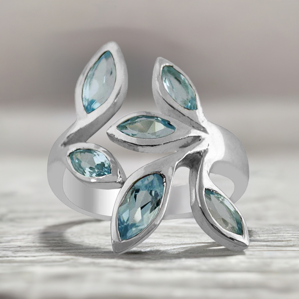925 Sterling Silver Rings In Blue Topaz Gemstone Jewelry 925SR1428