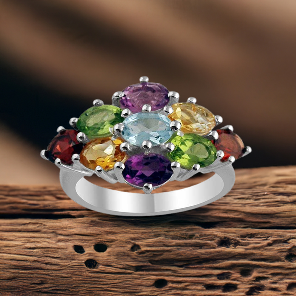 925 Sterling Silver Handmade Rings In Multi Gemstone Jewelry 925SR1432