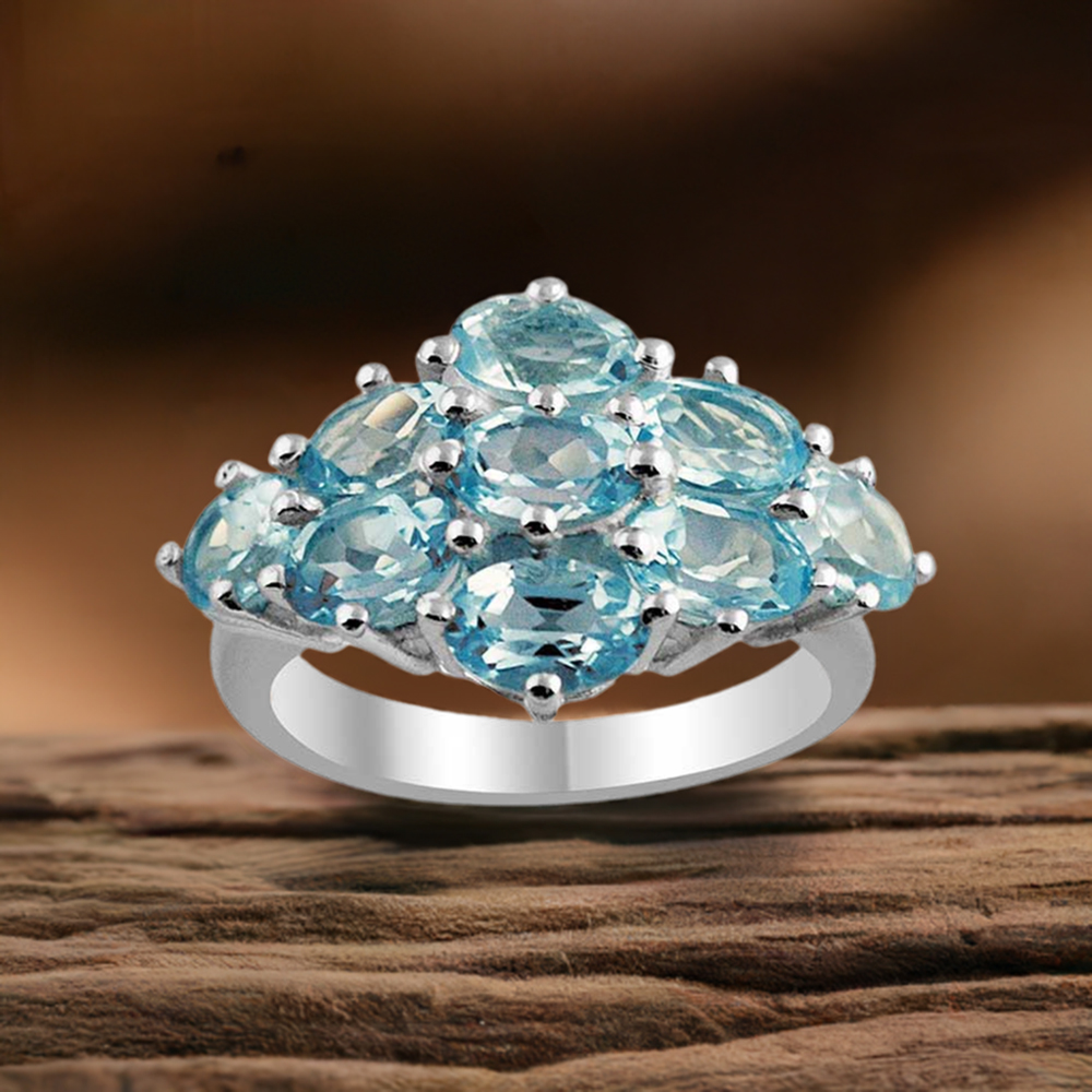925 Sterling Silver Handmade Rings In Blue Topaz Gemstone Jewelry 925SR1434