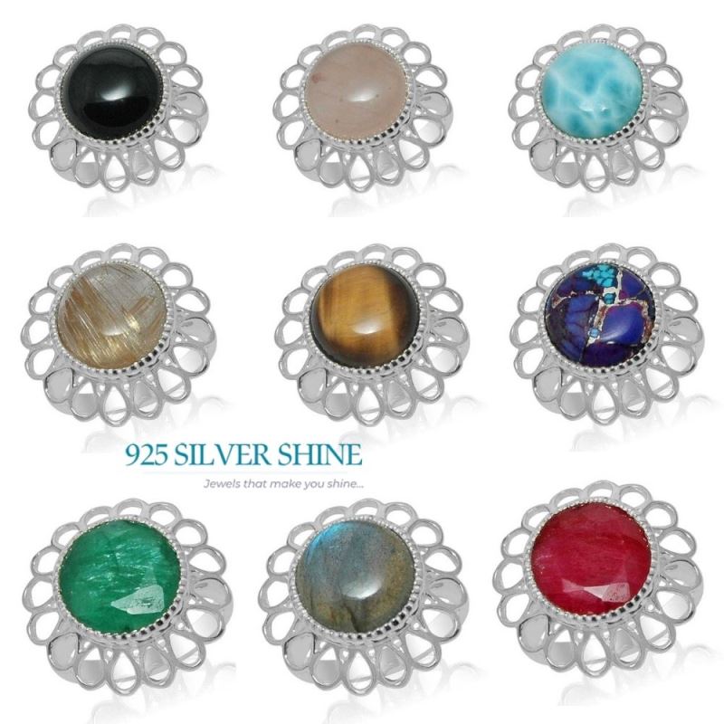925 Sterling Silver Rings In Natural Tiger's Eye Gemstone 925SR1466_1