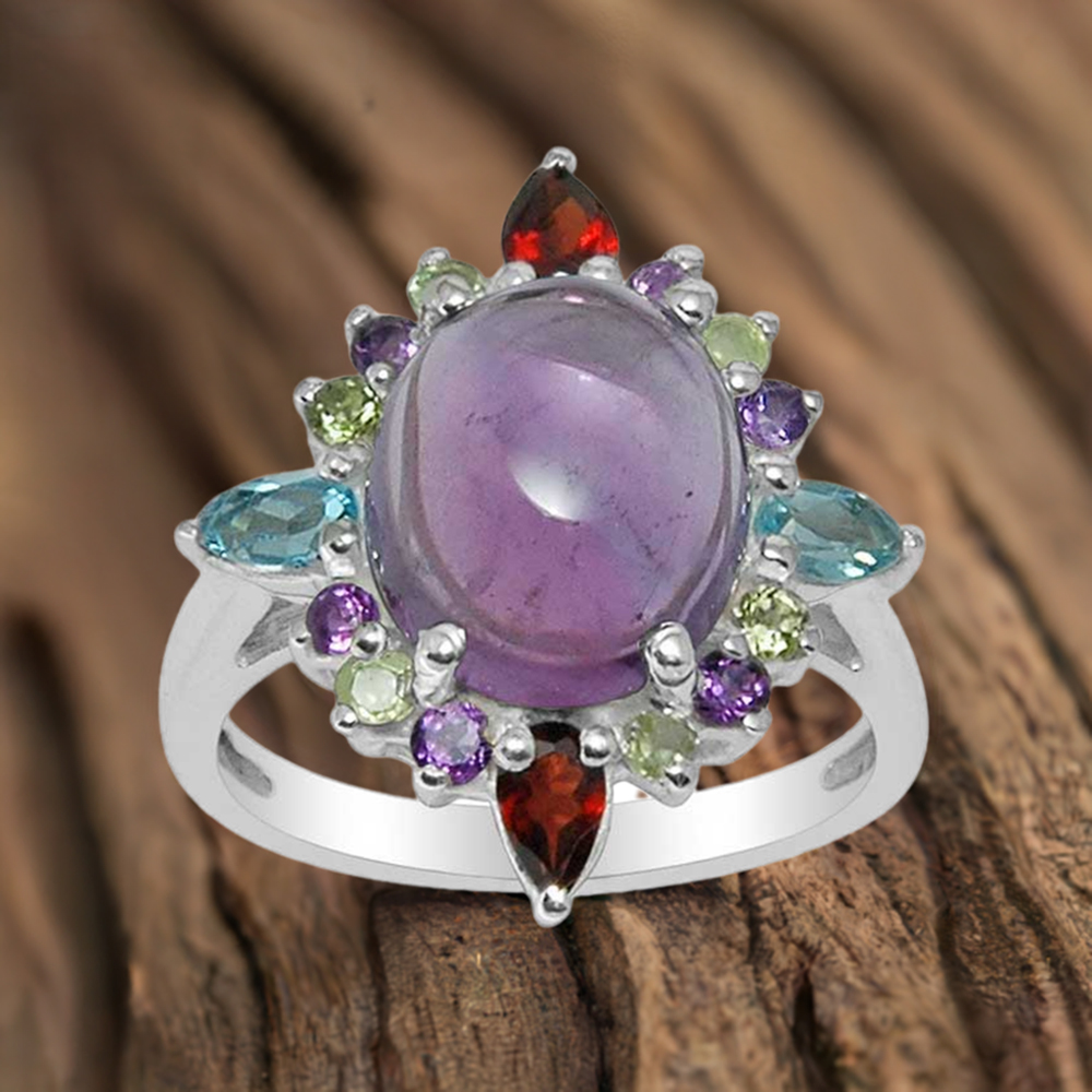 Genuine Multi Gemstone Rings In 925 Sterling Silver Jewelry 925SR1474