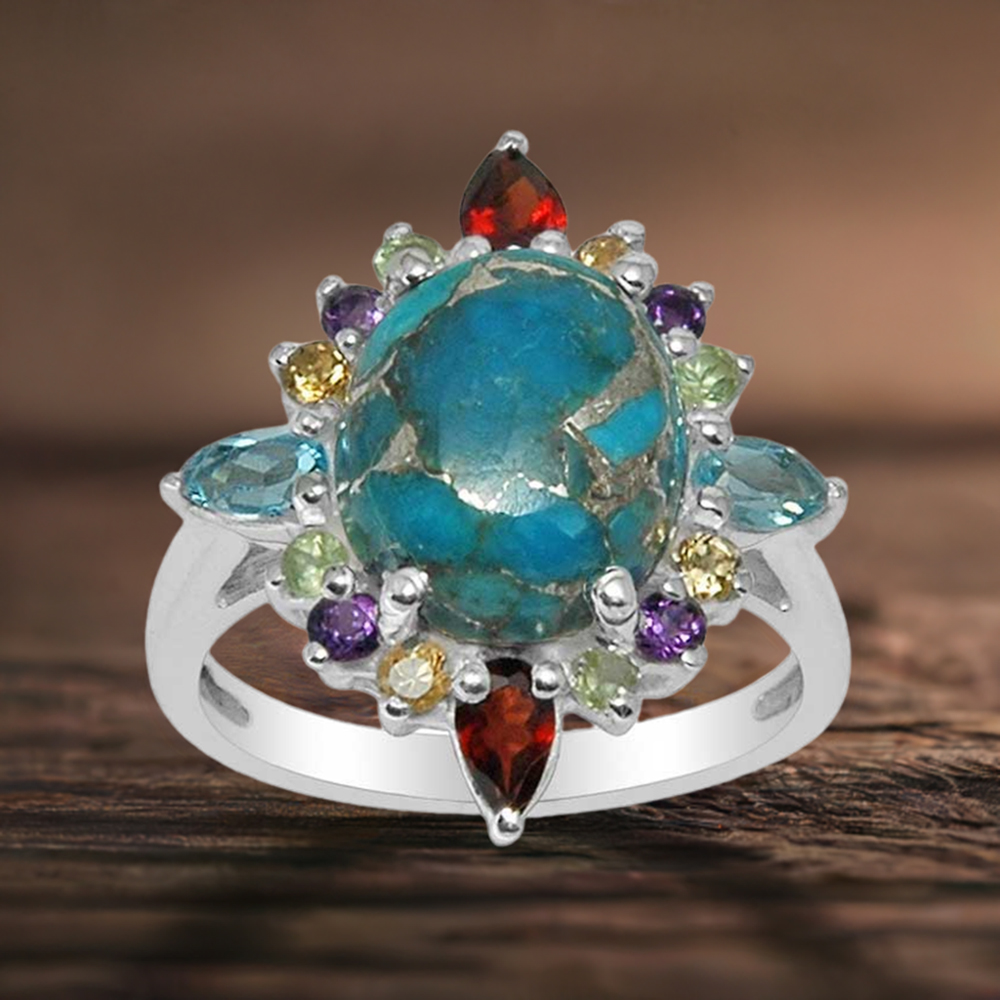 Natural Multi Gemstone Rings In 925 Sterling Silver Jewelry 925SR1475