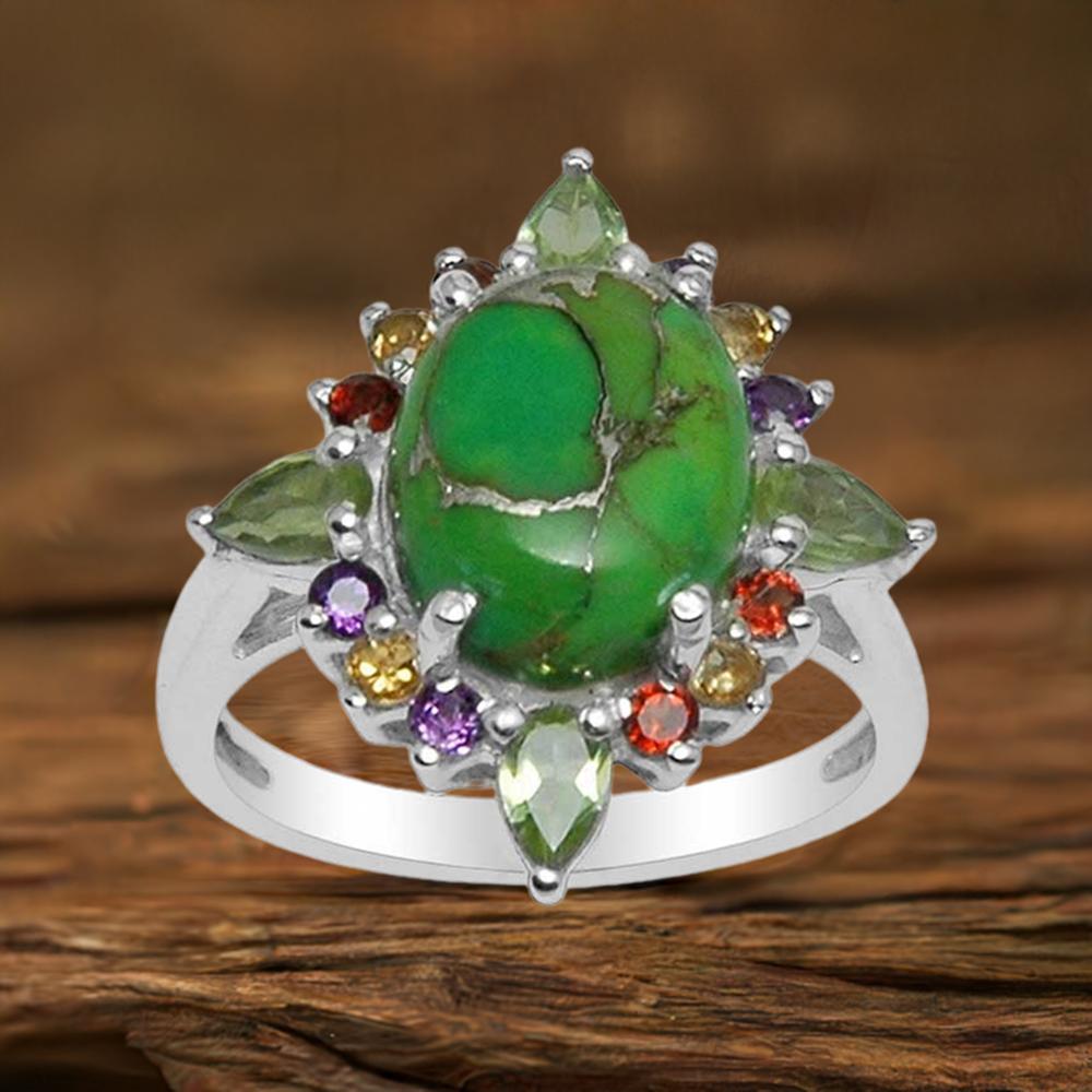 Genuine Multi Gemstone Rings In 925 Sterling Silver Jewelry 925SR1477