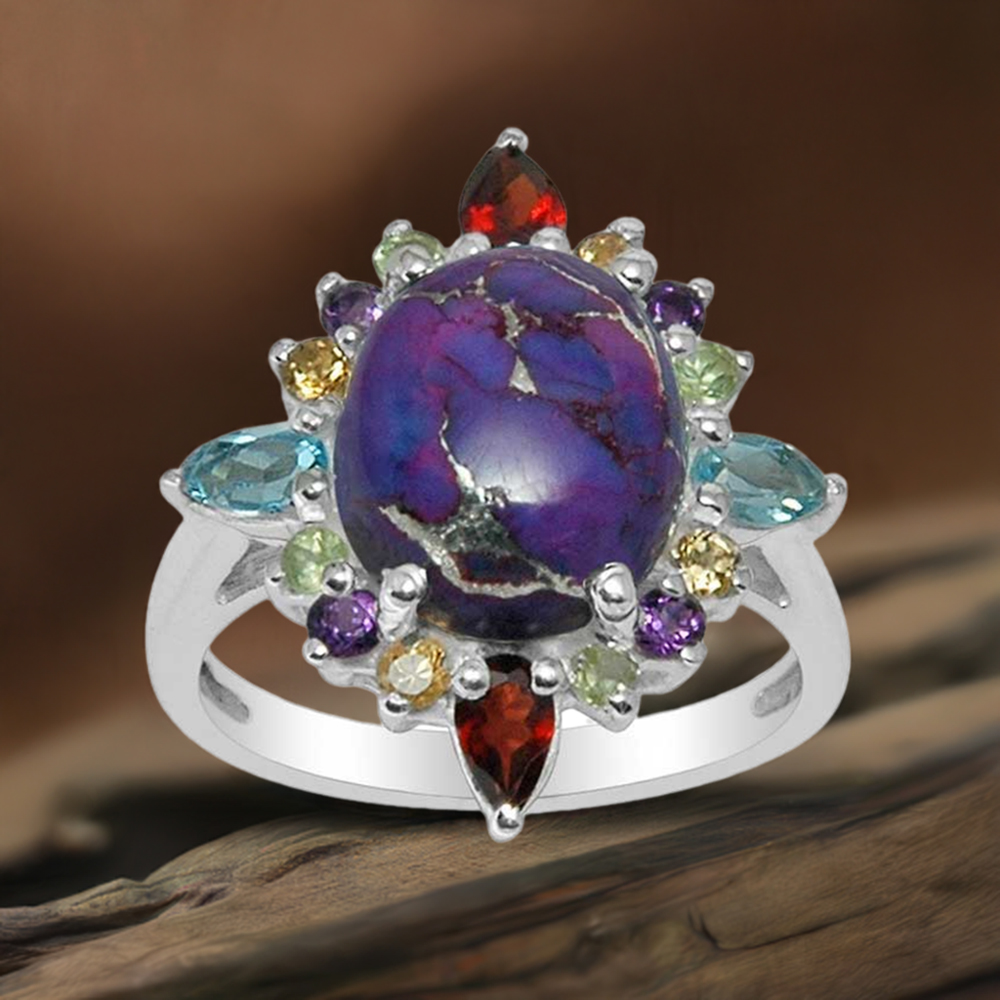 Genuine Multi Gemstone Rings In 925 Sterling Silver Jewelry 925SR1480