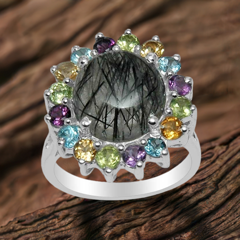 925 Sterling Silver Rings In Multi Gemstone Jewelry 925SR1484