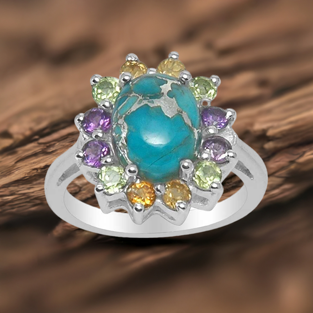 925 Sterling Silver Rings In Multi Gemstone Jewelry 925SR1493