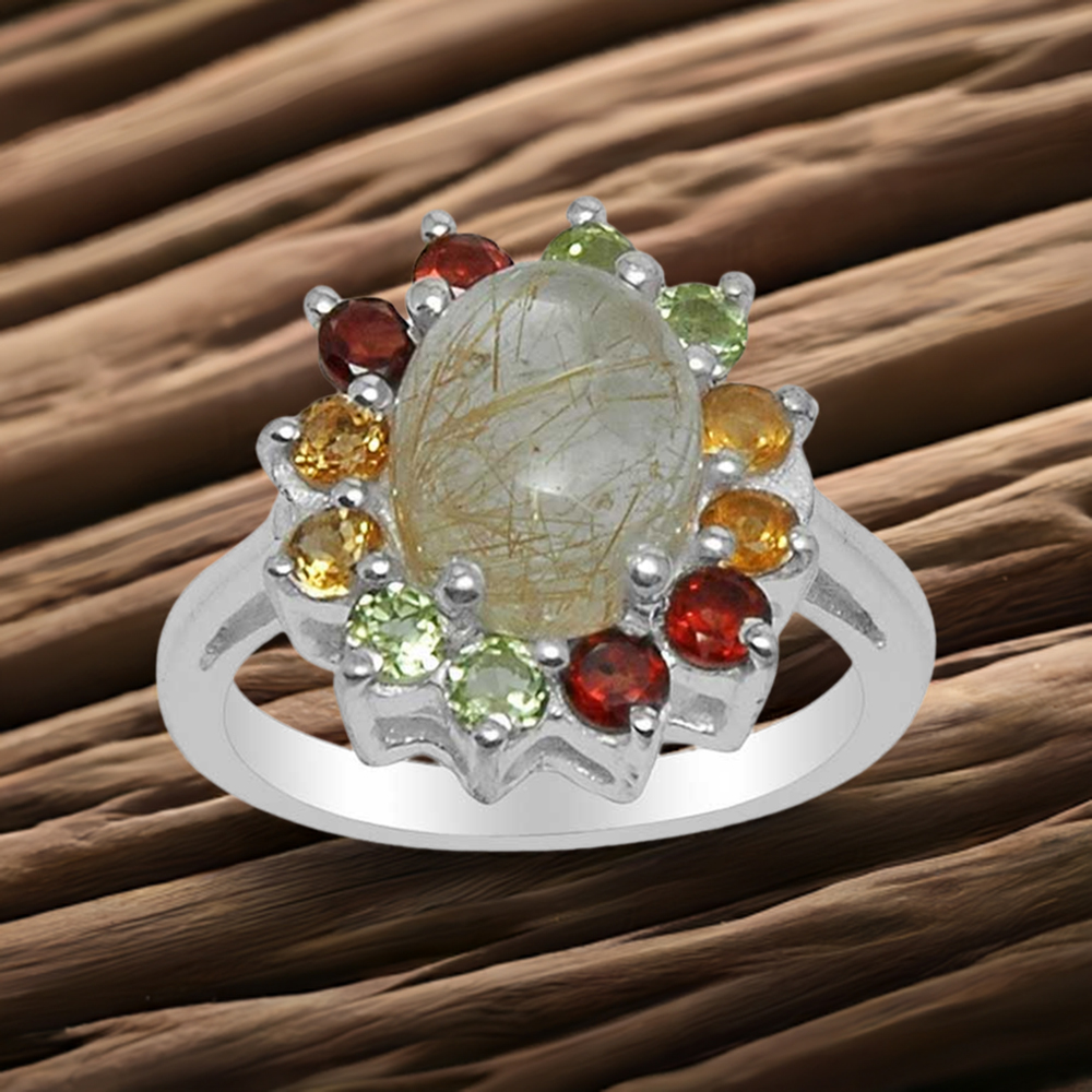 925 Sterling Silver Handmade Rings In Multi Gemstone Jewelry 925SR1498
