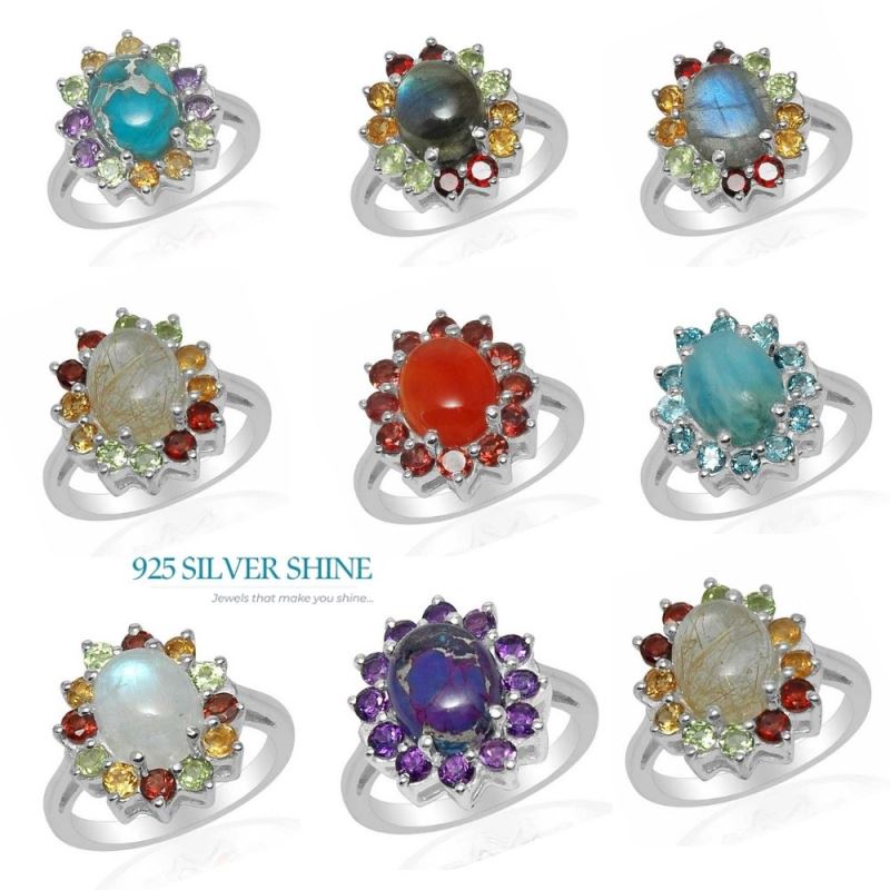 925 Sterling Silver Handmade Rings In Multi Gemstone Jewelry 925SR1498_2