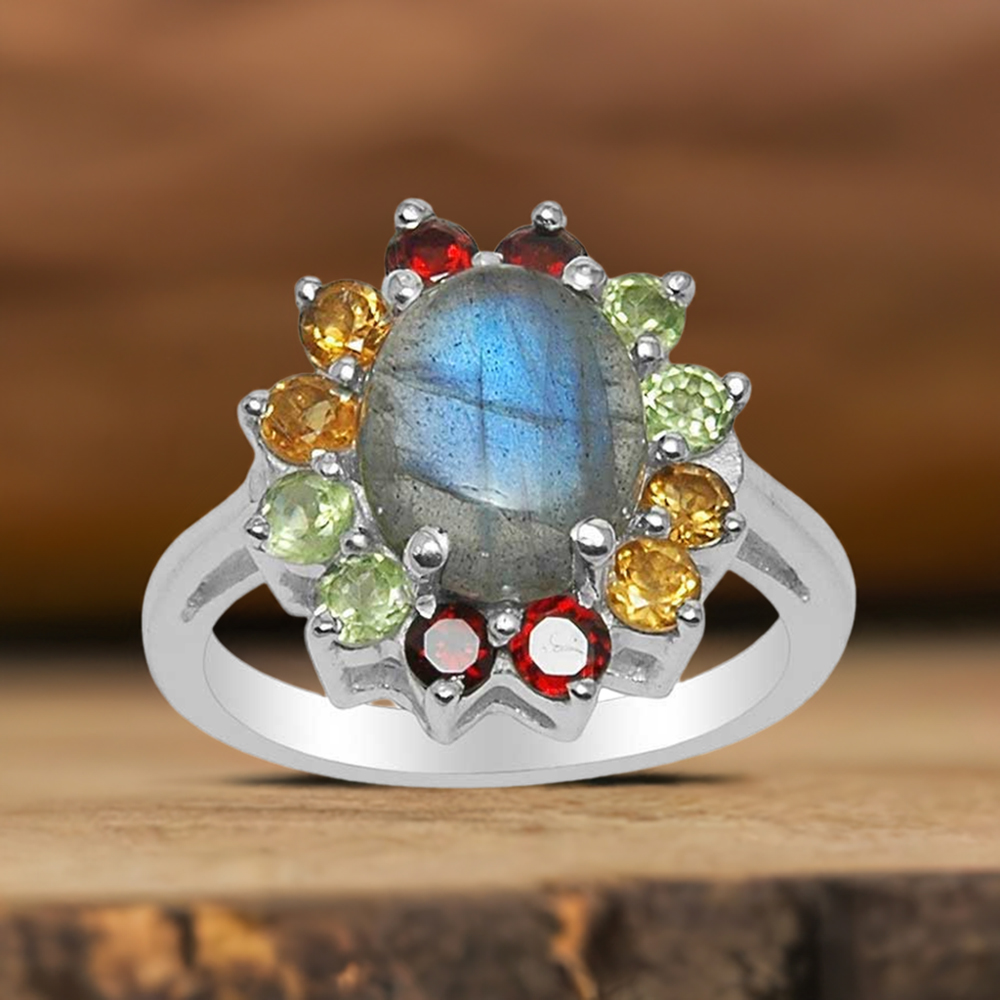 925 Sterling Silver Handmade Rings In Multi Gemstone Jewelry 925SR1499