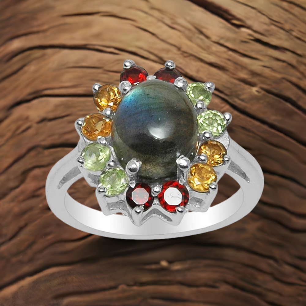 925 Sterling Silver Handmade Rings In Multi Gemstone Jewelry 925SR1500