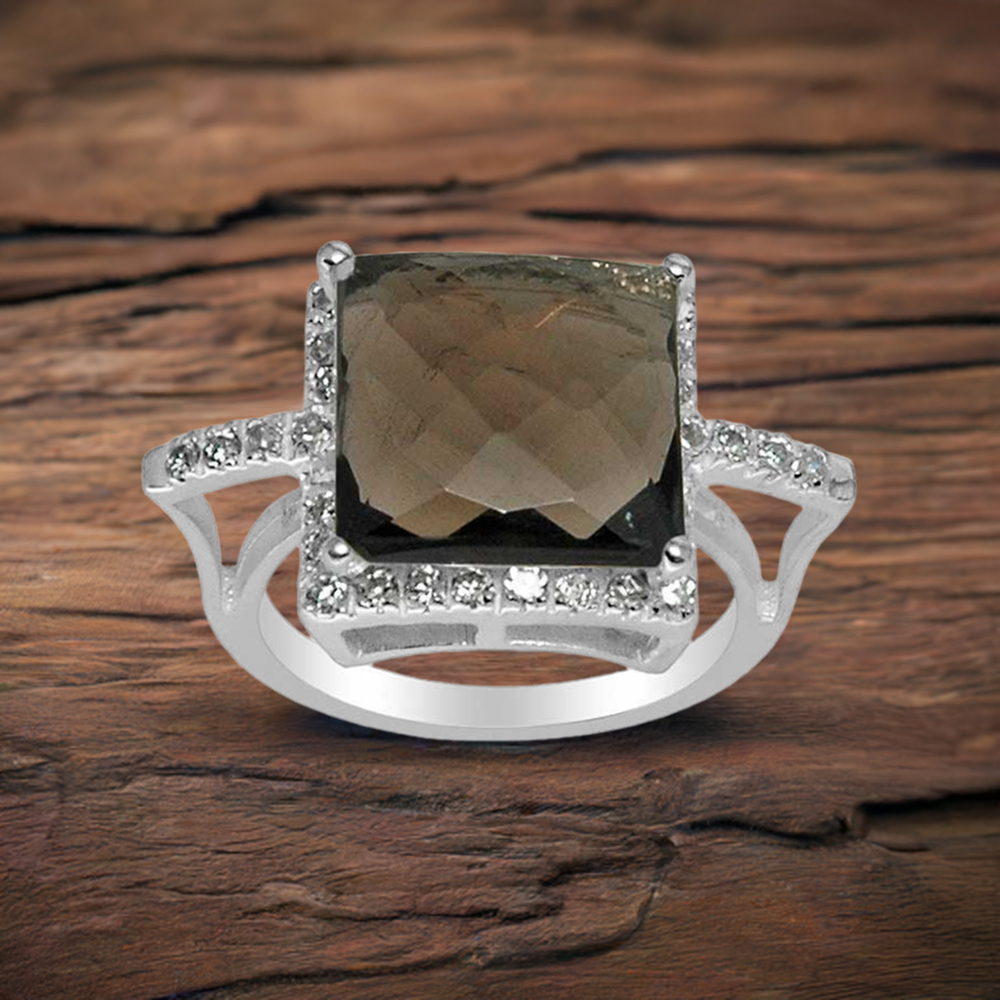 925 Sterling Silver Rings In Smoky Quartz Gemstone Jewelry 925SR1505